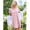 image:imageEkouaer Cotton Nightgowns for Women 3 Pack Night Gown Short Sleeve Sleepshirts V Neck Sleepwear Soft Tshirt Pajama DressBlackPink FloralNavy Blue