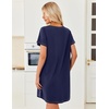 image:imageEkouaer Cotton Nightgowns for Women 3 Pack Night Gown Short Sleeve Sleepshirts V Neck Sleepwear Soft Tshirt Pajama DressBlackPink FloralNavy Blue