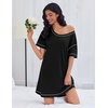 image:imageEkouaer Cotton Nightgowns for Women Oversized Sleepshirt Tshirt Night Gown Short Sleeve Night Shirt Casual Soft SleepwearBlack