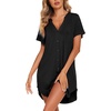 image:imageEkouaer Cotton Nightgowns for Women Short Sleeve Button Down Sleepshirt Soft Lounge DressBlack