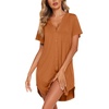 image:imageEkouaer Cotton Nightgowns for Women Short Sleeve Button Down Sleepshirt Soft Lounge DressBrick Red