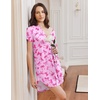 image:imageEkouaer Cotton Nightgowns for Women Short Sleeve Button Down Sleepshirt Soft Lounge DressDark Pink Bow