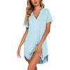 image:imageEkouaer Cotton Nightgowns for Women Short Sleeve Button Down Sleepshirt Soft Lounge DressLight Blue