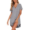 image:imageEkouaer Cotton Nightgowns for Women Short Sleeve Button Down Sleepshirt Soft Lounge DressLight Grey