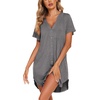 image:imageEkouaer Cotton Nightgowns for Women Short Sleeve Button Down Sleepshirt Soft Lounge DressMedium Grey