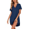 image:imageEkouaer Cotton Nightgowns for Women Short Sleeve Button Down Sleepshirt Soft Lounge DressNavy Blue