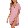 image:imageEkouaer Cotton Nightgowns for Women Short Sleeve Button Down Sleepshirt Soft Lounge DressPink