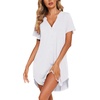 image:imageEkouaer Cotton Nightgowns for Women Short Sleeve Button Down Sleepshirt Soft Lounge DressWhite