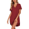 image:imageEkouaer Cotton Nightgowns for Women Short Sleeve Button Down Sleepshirt Soft Lounge DressWine Red