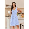 image:imageEkouaer Cotton Nightgowns for Women Sleeveless Night Gown Tank Sleep Shirts Pleated Night Shirts V Neck ChemiseFloral Blue