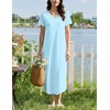 image:imageEkouaer Long Nightgowns for Women Bamboo Viscose Sleepshirt Short Sleeve Night Gown V Neck House DressAqua Green