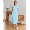 image:imageEkouaer Long Nightgowns for Women Bamboo Viscose Sleepshirt Short Sleeve Night Gown V Neck House DressAqua Green