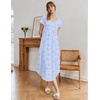 image:imageEkouaer Long Nightgowns for Women Bamboo Viscose Sleepshirt Short Sleeve Night Gown V Neck House DressFloral Blue