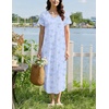 image:imageEkouaer Long Nightgowns for Women Bamboo Viscose Sleepshirt Short Sleeve Night Gown V Neck House DressFloral Blue