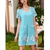 image:imageEkouaer Nightgowns for Women 2 Pack Button Down Sleep Shirts Short Sleeve Nightshirt Sleepwear House Dress with PocketsBlackGreen Floral