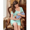 image:imageEkouaer Nightgowns for Women 2 Pack Button Down Sleep Shirts Short Sleeve Nightshirt Sleepwear House Dress with PocketsBlackMint Green