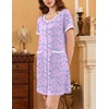 image:imageEkouaer Nightgowns for Women 2 Pack Button Down Sleep Shirts Short Sleeve Nightshirt Sleepwear House Dress with PocketsBlackPurple Floral