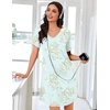image:imageEkouaer Nightgowns for Women Bamboo Viscose Sleep Shirts Short Sleeve Night Shirts Casual Sleep Dress Soft SleepwearGreen Flowers