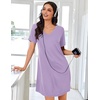image:imageEkouaer Nightgowns for Women Bamboo Viscose Sleep Shirts Short Sleeve Night Shirts Casual Sleep Dress Soft SleepwearLight Purple