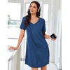 image:imageEkouaer Nightgowns for Women Bamboo Viscose Sleep Shirts Short Sleeve Night Shirts Casual Sleep Dress Soft SleepwearNavy