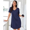 image:imageEkouaer Nightgowns for Women Bamboo Viscose Sleep Shirts Short Sleeve Night Shirts Casual Sleep Dress Soft SleepwearNavy Blue