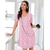 image:imageEkouaer Nightgowns for Women Bamboo Viscose Sleep Shirts Short Sleeve Night Shirts Casual Sleep Dress Soft SleepwearPink Floral