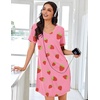 image:imageEkouaer Nightgowns for Women Bamboo Viscose Sleep Shirts Short Sleeve Night Shirts Casual Sleep Dress Soft SleepwearPink Strawberry