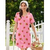 image:imageEkouaer Nightgowns for Women Bamboo Viscose Sleep Shirts Short Sleeve Night Shirts Casual Sleep Dress Soft SleepwearPink Strawberry