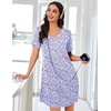 image:imageEkouaer Nightgowns for Women Bamboo Viscose Sleep Shirts Short Sleeve Night Shirts Casual Sleep Dress Soft SleepwearPurple Flowers
