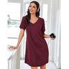 image:imageEkouaer Nightgowns for Women Bamboo Viscose Sleep Shirts Short Sleeve Night Shirts Casual Sleep Dress Soft SleepwearRed