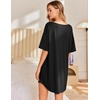 image:imageEkouaer Nightgowns for Women Bamboo Viscose Sleepshirt Short sleeve Nightshirt V Neck T shirt Night gown Boyfriend SleepwearBlack