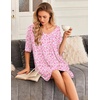 image:imageEkouaer Nightgowns for Women Bamboo Viscose Sleepshirt Short sleeve Nightshirt V Neck T shirt Night gown Boyfriend SleepwearFloral Pink