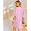 image:imageEkouaer Nightgowns for Women Bamboo Viscose Sleepshirt Short sleeve Nightshirt V Neck T shirt Night gown Boyfriend SleepwearFloral Pink