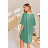 image:imageEkouaer Nightgowns for Women Bamboo Viscose Sleepshirt Short sleeve Nightshirt V Neck T shirt Night gown Boyfriend SleepwearGreen
