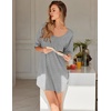 image:imageEkouaer Nightgowns for Women Bamboo Viscose Sleepshirt Short sleeve Nightshirt V Neck T shirt Night gown Boyfriend SleepwearLight Grey
