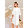 image:imageEkouaer Nightgowns for Women Bamboo Viscose Sleepshirt Short sleeve Nightshirt V Neck T shirt Night gown Boyfriend SleepwearWhite