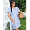 image:imageEkouaer Nightgowns for Women Cotton House Dress with Pockets Button Down Night Gown Short Sleeve Duster Housecoat S3XLBlue Flowers