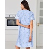 image:imageEkouaer Nightgowns for Women Cotton House Dress with Pockets Button Down Night Gown Short Sleeve Duster Housecoat S3XLBlue Flowers
