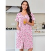 image:imageEkouaer Nightgowns for Women Cotton House Dress with Pockets Button Down Night Gown Short Sleeve Duster Housecoat S3XLFloral Pink