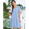 image:imageEkouaer Nightgowns for Women Cotton House Dress with Pockets Button Down Night Gown Short Sleeve Duster Housecoat S3XLLight Blue