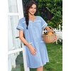 image:imageEkouaer Nightgowns for Women Cotton House Dress with Pockets Button Down Night Gown Short Sleeve Duster Housecoat S3XLLight Blue