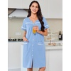 image:imageEkouaer Nightgowns for Women Cotton House Dress with Pockets Button Down Night Gown Short Sleeve Duster Housecoat S3XLLight Blue