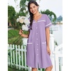 image:imageEkouaer Nightgowns for Women Cotton House Dress with Pockets Button Down Night Gown Short Sleeve Duster Housecoat S3XLLight Purple