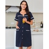 image:imageEkouaer Nightgowns for Women Cotton House Dress with Pockets Button Down Night Gown Short Sleeve Duster Housecoat S3XLNavy Blue