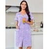 image:imageEkouaer Nightgowns for Women Cotton House Dress with Pockets Button Down Night Gown Short Sleeve Duster Housecoat S3XLPurple Florals