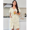 image:imageEkouaer Nightgowns for Women Cotton House Dress with Pockets Button Down Night Gown Short Sleeve Duster Housecoat S3XLYellow Green Leaf