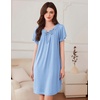 image:imageEkouaer Nightgowns for Women Pleated Sleep Shirts Short Sleeve Night Shirts Comfy Ladies SleepdressLight Blue