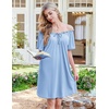 image:imageEkouaer Nightgowns for Women Pleated Sleep Shirts Short Sleeve Night Shirts Comfy Ladies SleepdressLight Blue