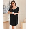 image:imageEkouaer Nightgowns for Women Pleated Sleep Shirts Short Sleeve Night Shirts Lace Trim Night Gown Ladies Sleep DressBlack