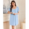 image:imageEkouaer Nightgowns for Women Pleated Sleep Shirts Short Sleeve Night Shirts Lace Trim Night Gown Ladies Sleep DressLight Blue